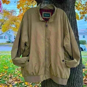 Vintage Orvis Bomber Jacket Mens XL Beige Plaid Flannel Lined Harrington